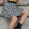 Dicloud pleated checkerboard kjolar hajuku hög midja kjol casual dans koreansk svett kort sommar mini 210621