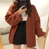カーディガン女性フルスリーブVネックソリッドボタンの特大レトロな怠惰な学生韓国風ファッションオールマッチのシンプルなセーター女性211011