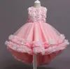Pink Scoop Flower Girl Dresses Hand Made Flowers Tulle Little Girls Wedding Luxurious Communion Pageant Dress Gowns F168