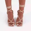 Sandels Whnb New Summer Sexy Lace Up Women Sandali Punta quadrata Tacco a spillo Cross Tied Scarpe da festa Tacchi alti Pompe 220303