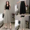 Spring Summer Formal OL Style Women Long Skirts Button High Waist Harajuku Tulle A-Line Mid-Calf Skirt Female 210428