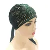 Beanie/Skull Caps Gold Velvet Muslim Headscarf Hat Thin Women Inner Hijab Bonnet Solid Diamond Turban India Head Wrap Hats For Lady
