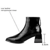ALLBITEFO metal toe genuine leather thick heels ankle boots for women brand high heels winter snow women boots girls shoes 210611