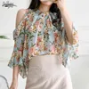 Pullover Floral Loose Chiffon Blouse Kvinnor Sommar Off-Shoulder Shirt Kortärmad Kläder Blusas Mujer de MODA 14370 210508