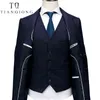 Giacche + Pantaloni + Gilet Abito doppiopetto uomo 2018 Abito a righe verticali slim fit Uomo Abito da sposa di lusso Blazer Abiti Uomo X0909