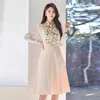 春の韓国の2つの部分のセット女性エレガントなPirntのスプライスブラウストップとハイウエストAラインスカートスーツ2仕事カジュアルな服210529