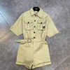 DEAT Summer Fashion Casual Lapel Short Sleeve Pocket Design Belt Waist Down Slim Jumpsuit Shorts Women SK003 210709