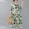 Johnature Korean Kobiety O-Neck Krótki Rękaw Moda Retro Polka Dot Sukienka Lato Luźne Wygodne Plus Size Dresses 210521