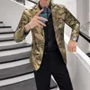 Blazer masculino luxo listras douradas estampado negócios casual blazers ajuste fino blazer masculino terno cantor jaqueta de baile hombre plus size 5xl 210527