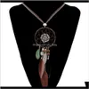 Idealway 4 Colors Bohemian Fashion Silver Plated Leather Double Chain Resin Feather Tassel Dreamcatcher Necklace Y0R36 Necklaces Vhyo9