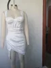 Kobiety Sexy Fashion Split White Party Dress Eleganckie celebrity Satin Prom Bodycon 210527