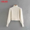 Tangada chic Femmes beige turtleneck pull vintage dames style court cavalier tricoté tops 2W37 210609