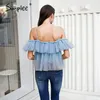 SIMPLEDE V BANDANDE DE COU BOHO MESH BLOUSE chemisier chemise femmes volants manches courtes élégantes peplum tops été dentelle dentelle dames sexy blusas 210317