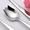 Silver Long Handle Stainless Steel Mirror Polishing Dinner Mixing Spoon Delicate Rose Shaped Tableware Flatware