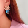 Fashion Green Leaf Heart and Red Rose Flower Luxury Earring Dangle 2103173031