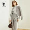 FANSILANEN Wool 2 piece set women blazer suit Office lady elegant skirt matching sets Autumn winter female pants outfit 210607