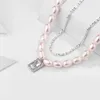 Sterling Silber 925 Pearl Halskette und überlappte Doppelschicht Anhänger Design Boho Engagement 2021 Schmuck Frohe Weihnachten