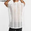 Mannen Mesh Gestreepte Tank Tops Mouwloos O Hals Streetwear Ademende Vesten Zomer Mode See Through Heren INCERUN 5XL 7 Men's322Q