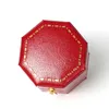 Vintage Red Octagonal Gold Trim Contrast Ring Box For Girl Women smycken tillbehör