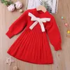 Kinderkleidung Mädchen Bogenknoten-Strick-Plisseekleid Kinder Gestrickte Prinzessin Kleider Mode Frühling Herbst Koreanische Version Boutique-Babykleidung