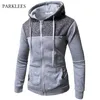 Patchwork Mens Sweatshirt Solid Oversize Contrast Sweatshirt Men Casual Splice Streetwear Hoodies Ribbed Hem Hooded Cardigan 210524