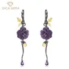 boucles d'oreilles pendantes améthystes violettes