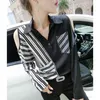 Europa estilo outono moda feminina fora ombro mangas compridas patchwork stripe camisa senhoras camisas blusa tops A3681 210428