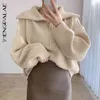 SHENGPALAE Spring Women's Sweater Fashion Thick Warm High-neck Large Size Long Sleeve Zipper Knitted Pullovers Tops 5A311 210805