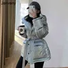 Janveny Brillant Brillant Doudoune Femmes Hiver 90% Blanc Duvet de Canard Manteau Femme Puffer Parkas À Capuche Imperméable Neige Outwear 211130