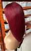 4x4 Spetsstängning Remy Indian Human Hair Wigs With Baby Hair 99J Bourgogne Color Short Straight Bob Wig 150% Densitet