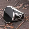 Bocai Real 100% S925 S925 Pure Silver Hommes Bague Noir Agate Gemstone Fashion Anneau pour Man 210623