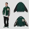 Homens Varsity Bomber Jaqueta Harajuku Coréia Bone Phone Patchwork Hip Hop Streetwear Único BBReasted Baseball Casacos Unisex College 211217