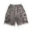 Retro gewaschene Sprühfarbe raue Kante Casual Shorts Tie Dye Harajuku lose breite Beintaschen Cargo Übergröße Männer und Frauen Männer