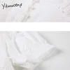 Yitimuceng White Floral Blouse Women Ruffles Short Shirts Puff Sleeve V-Neck Solid Clothes Summer Korean Fashion Tops 210601