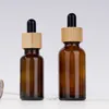 5ml ~ 100ml Tom Amber Glasflaska Dropper med Bamboo Cap 1oz Trä Essential Oil Bottles 50ml