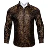 Ouro paisley seda camisas masculinas manga longa flor casual para vestido barry wang designer leopardo colarinho pino masculino 227m