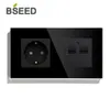 Bseed UE Socket estándar con doble cargador USB 5V 3.1A pared de energía blanco gloden negro cristal panel de cristal 100V-240V 211007