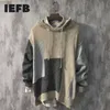 IEFB /men's wear autumn witner fashion color block patchwork sweater loose large size knitted tops male hooded 9Y3366 210524