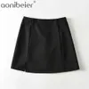 Summer Mini Skirt Sexy A Line High Waisted Office Ladies Split s Back Zipper s Blue Purple Pink 210604