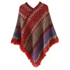 Wiosna, jesień i zima Luźna Cloak Tassel Szal Rainbow Paski Dzianiny Top Pulower Sweter Kurtka Kobiety UK063 210506