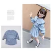 Wholesale Spring Kids Dresses for Girls Denim Long Sleeve Dress Belt Lapel E8987 210610