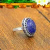 Cluster Rings Oval Lapis Lazuli Vintage Natural Stone Antique Silver Plated Party for Women Wedding Present