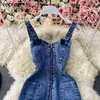 Neploe Vestidos Mujer Bow Spaghetti Strap Denim Dress Women Casual Zipper Bodycon Mini Dress Female Sexy Summer Robe 4h796 210422