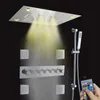 Chroom gepolijste douchekraan set 80x60 cm LED thermostatische badkamer waterval regenval verstuivingsbubbel volledige baddouche
