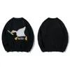 Suéter dos homens Homens Streetwear Sweater Pato Flocking Desenhos animados Impresso de malha 2021 Outono Moda Harajuku Algodão Casual Pullover Tops