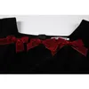 女性のための長袖のベルベットのドレス夏のヴィンテージのエレガントなファッション赤い弓ハイウエストビーズレディースラインショートドレス210515