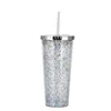 Glitter Water Cup Большая емкость 24 унций прямой пластиковый модный тумблер с соломенной летней вечеринкой для взрослых чашек морепродукты CCD8008