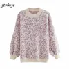 Mode Kvinnor Vintage Leopard Sweater Kvinna Lantern Sleeve O Neck Casual Pullover Höst Tröjor Plus Size Jumper Tops 210514