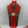 赤いアフリカの結婚式のクリスタルビーズジュエリーセット手作りナイジェリアのコスチュームパーティーAMJ946イヤリングネックレス