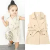 Fashion 2-7T Kids Girls Coat Jacket Dress Windbreaker Outerwear Trench Fashion Casual Jackets Solid V-Neck Sleeveless Dress Q0716